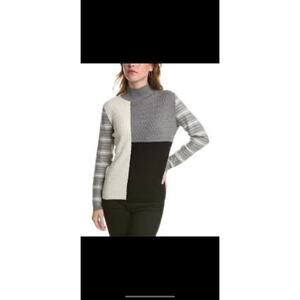 Edinburgh Knitwear Size Small 100% Pima Cotton Grey Cable Patch Sweater